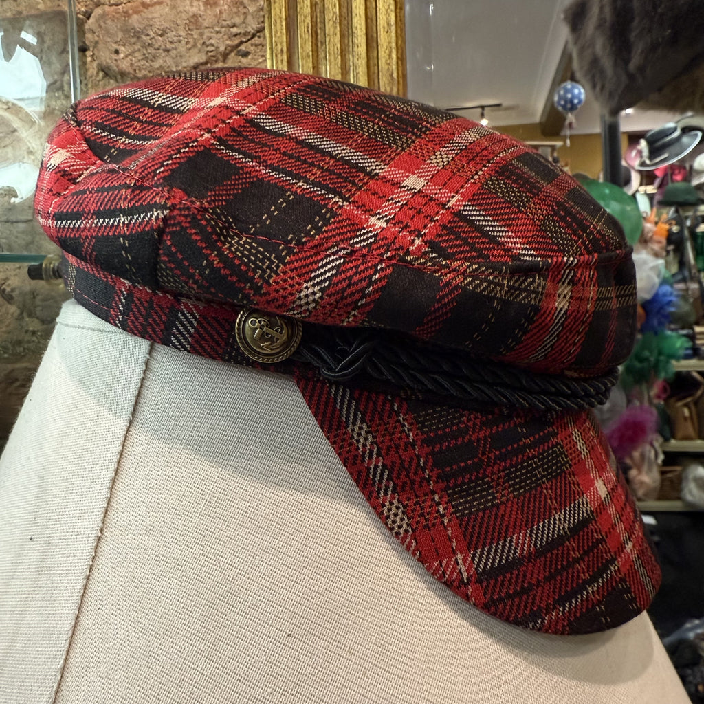 Tartan Captains Cap With Two Buttons