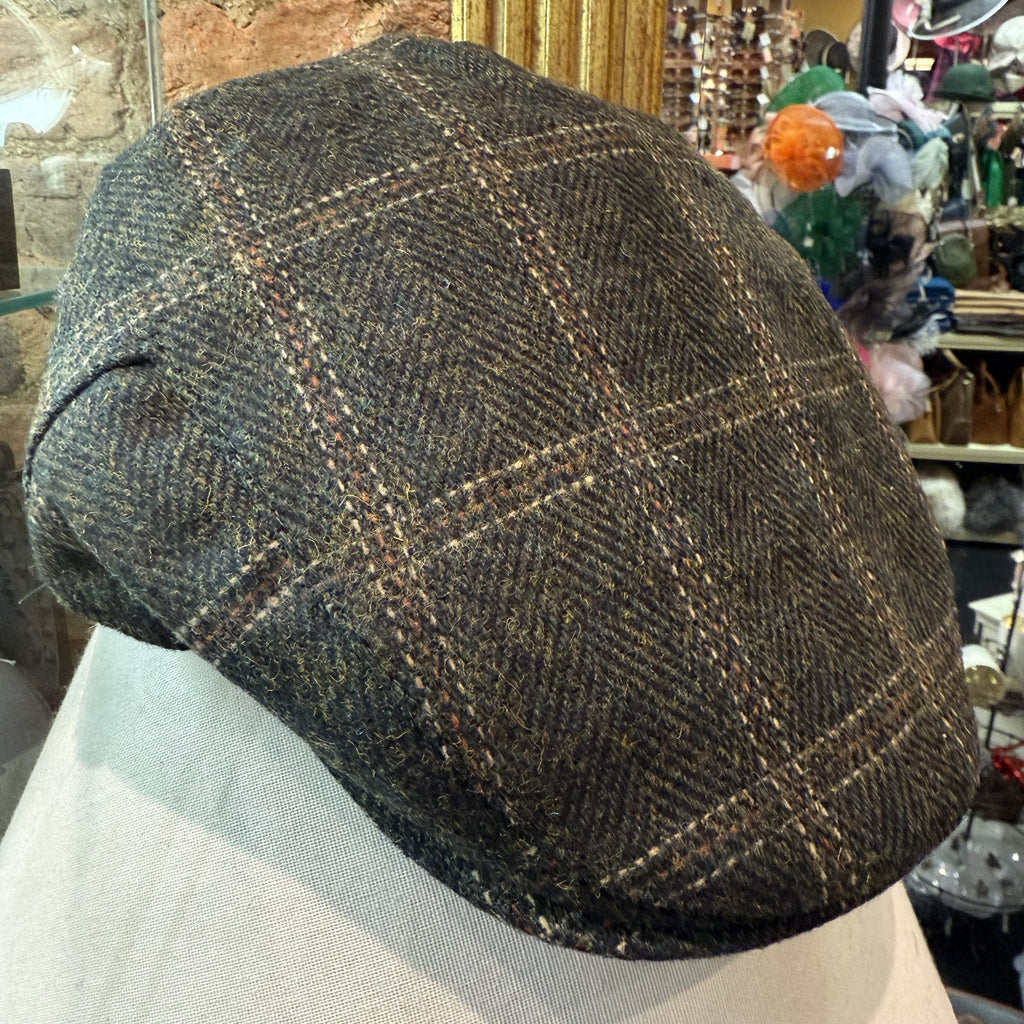 Roxton Olive Wool Check Flat Cap