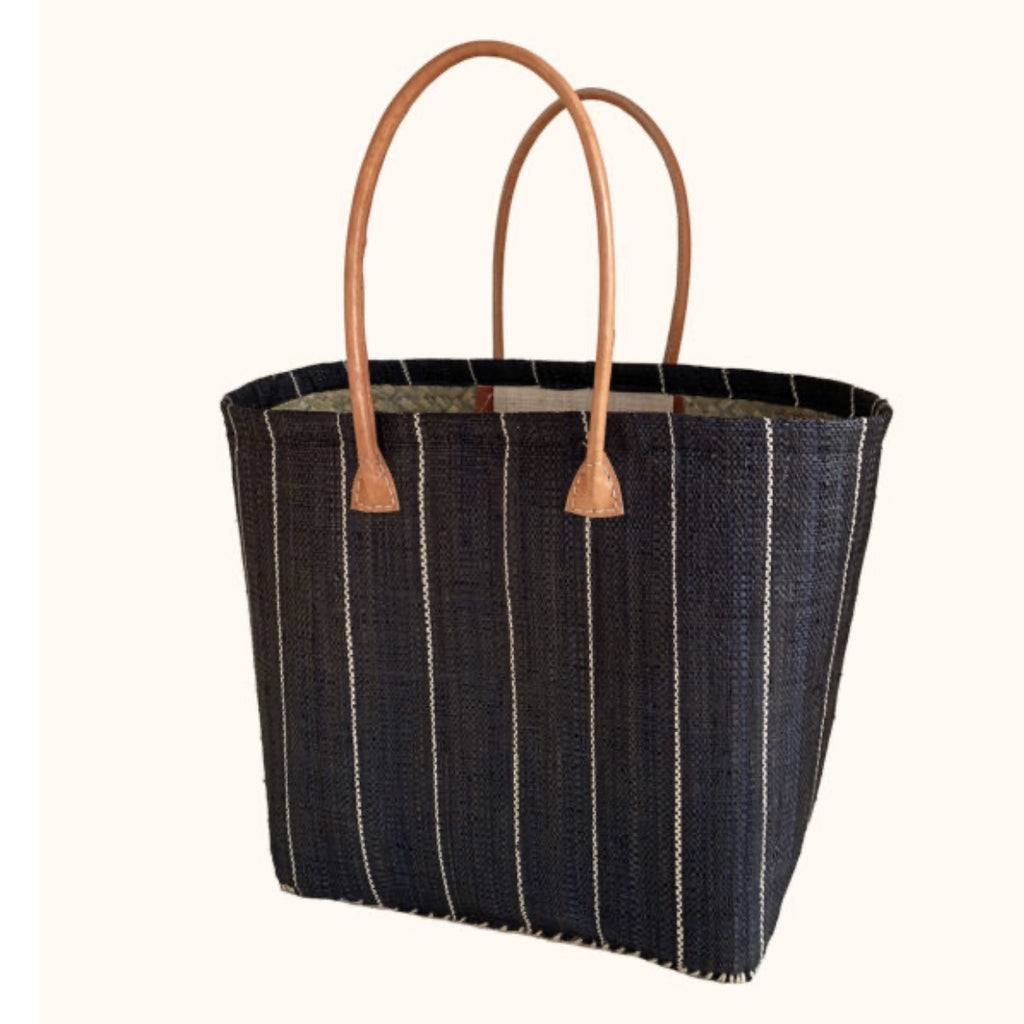 Lucy Small Pinstripe Woven Shopping Basket