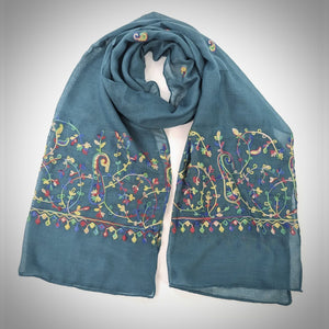 Teal Embroidered Lightweight Scarf