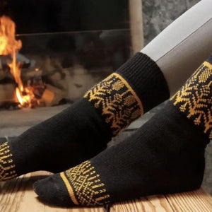 Yule-Black Merino Wool Nordic Socks