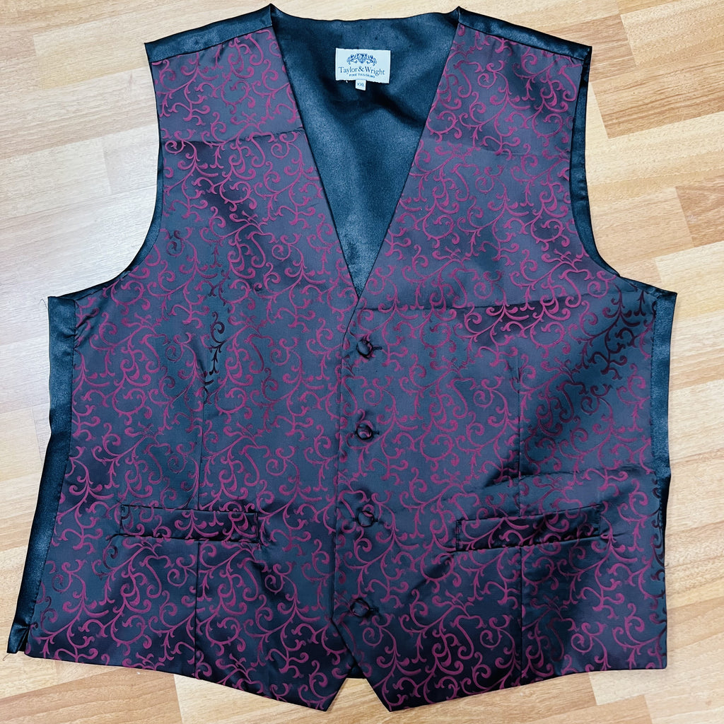 Black & Burgundy Satin Decorative Waistcoat (XXL)