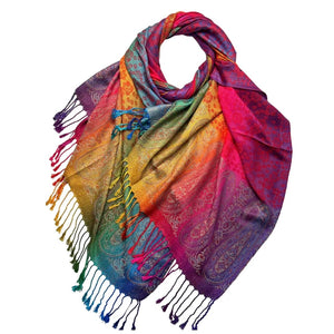 Sakura Rainbow Fringed Pashmina