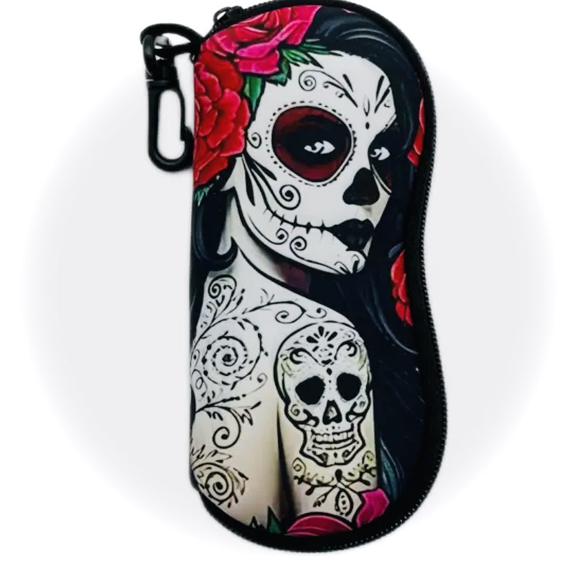 Soft Glasses Case on Clip - Sugar Skull Design