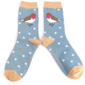 Ladies Socks - Festive Robins