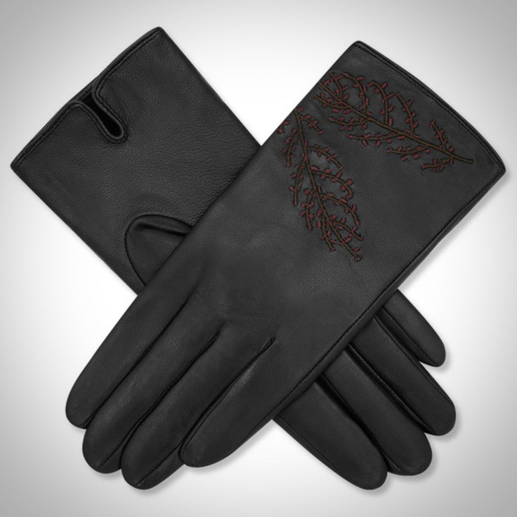 Ladies Loren Embroidered Leather Gloves