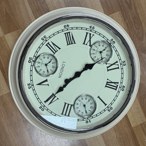 Cream Four Time Zone London Wall Clock