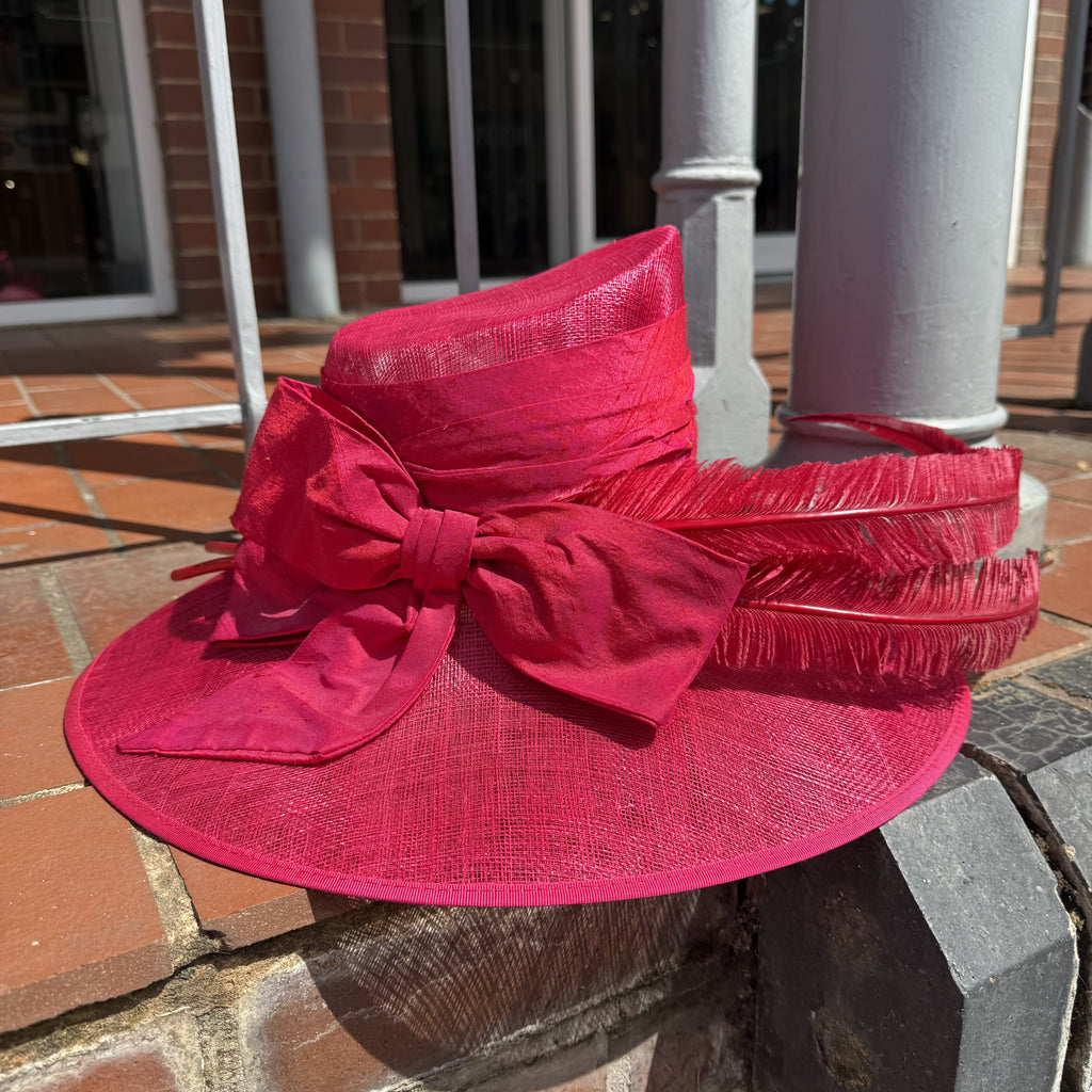Vanessa Large Sinamay Hat With Bow and Two Ostrich Feathers