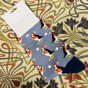 Mr. Sparrow Mens Socks - Christmas Puffins