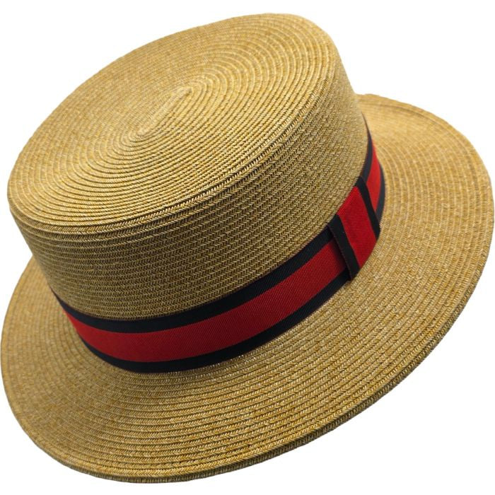 Classic Straw Boater Hat with Striped band