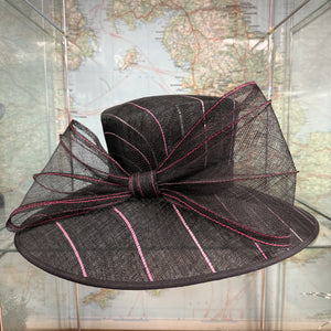 Lucinda Large Black Pink Stripe Sinamay Hat