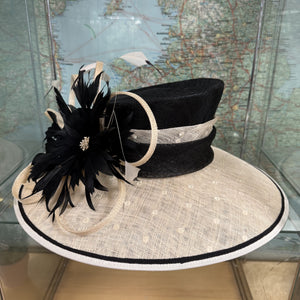 Lucy Large Cream and Black Sinamay Hat