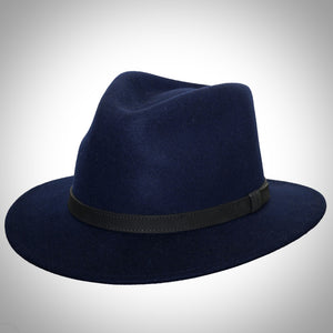 Huw Navy Wool Fedora Leather band