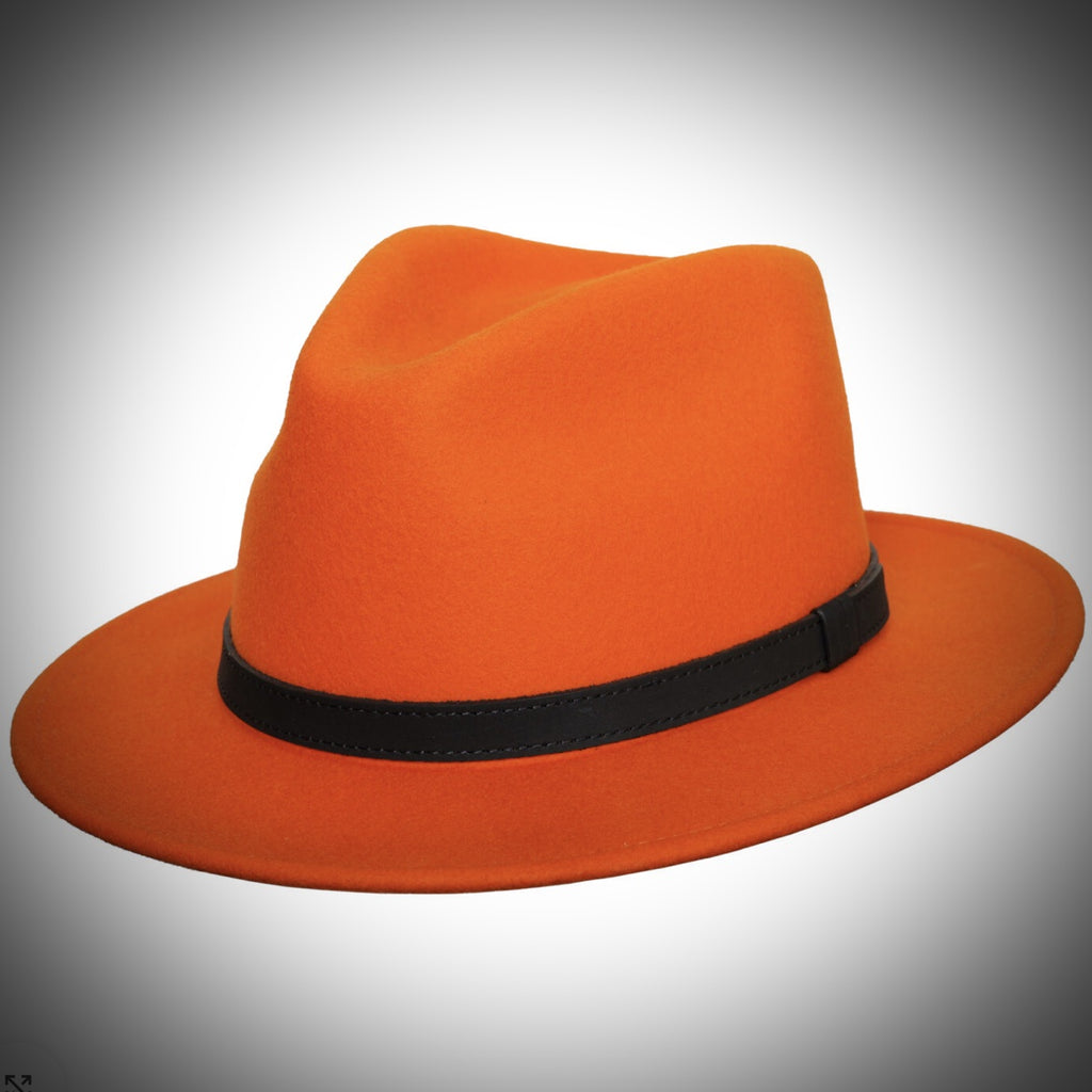 Farrow Orange Wool Fedora Leather Band