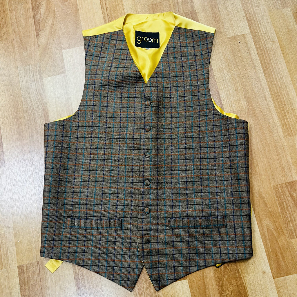 Brown Windowpane Tweed Waistcoat 38R