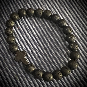 Black Lava Bracelet With Cross