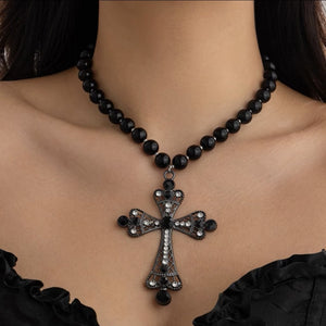 Garbra Gothic Cross on Beaded Necklace