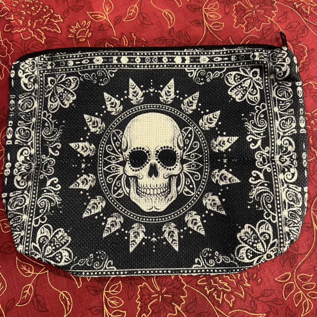 Zipped Bag With Floral Skull Design