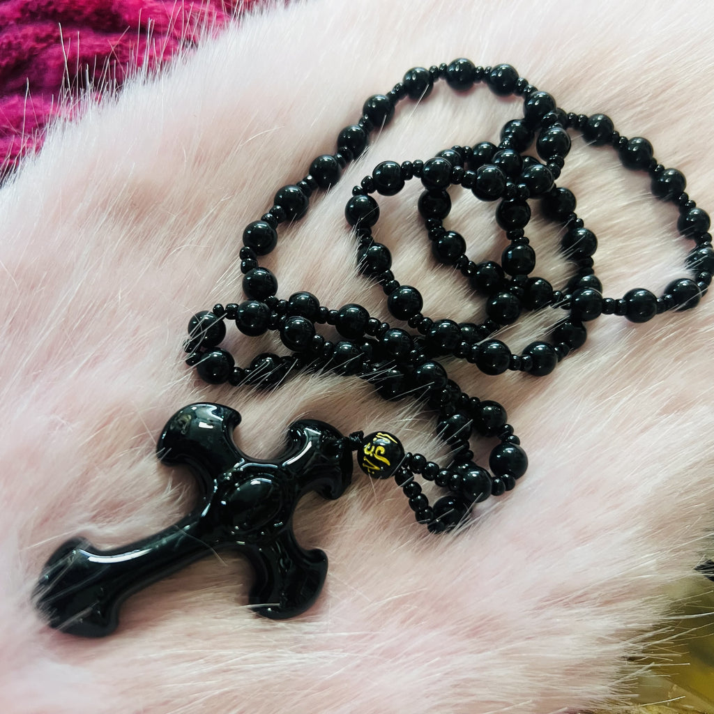 Black Obsidian Cross on beaded Necklace