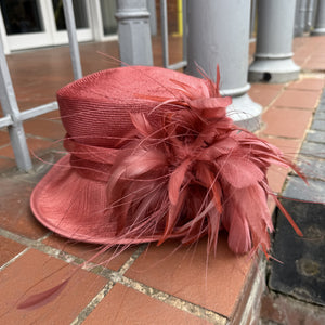 Sinamay Coral Hat With Feathers