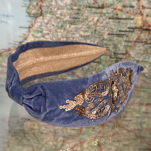 Gold Sequinned Cornflower Blue Headband