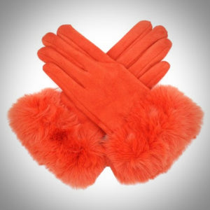 Gloves - Suedette With Faux Fur Trim Cuff