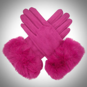 Gloves - Suedette With Faux Fur Trim Cuff