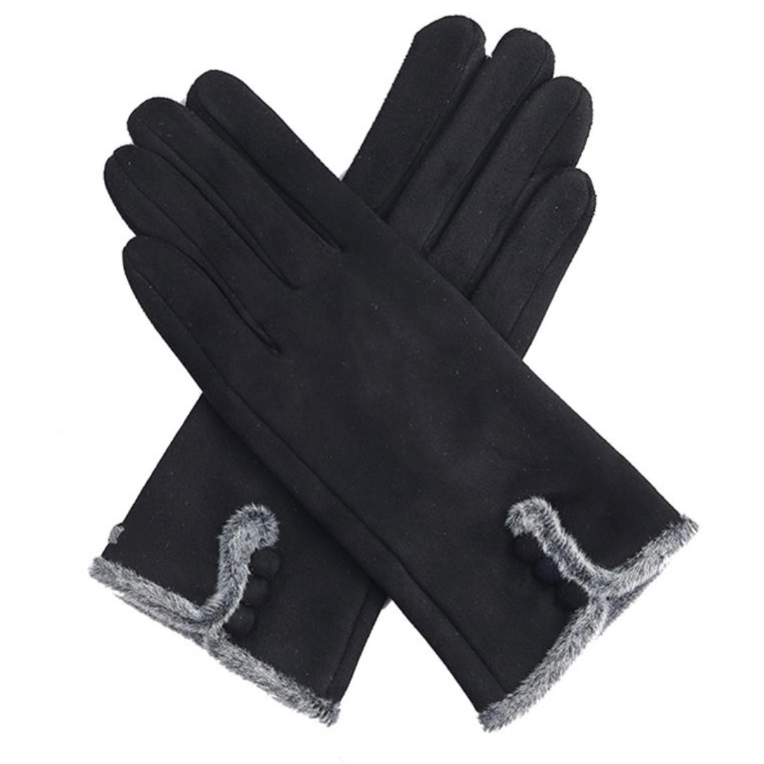 Jessica Suedette Gloves with Faux Fur Edge