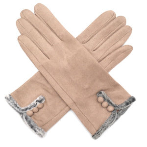 Jessica Suedette Gloves with Faux Fur Edge