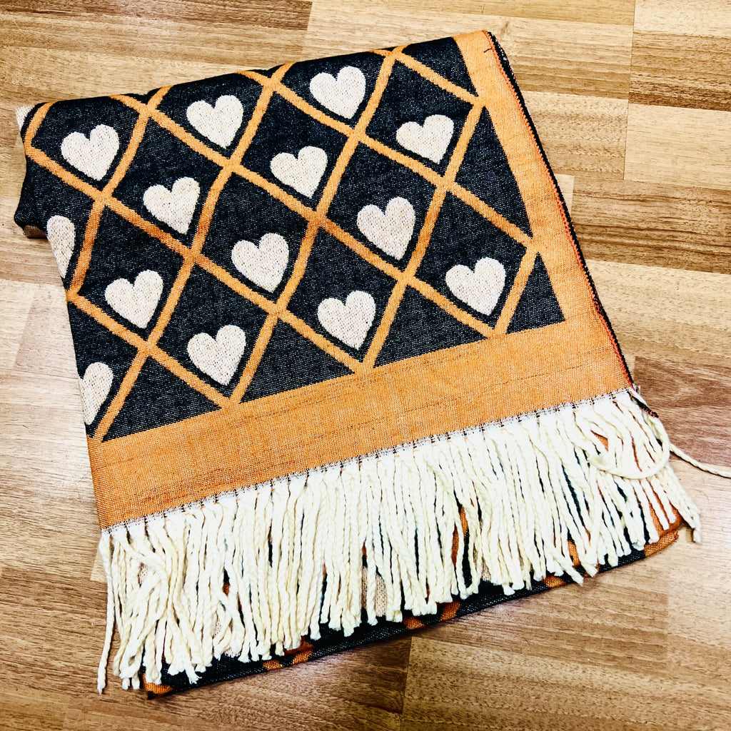 Scarf Wrap With Fringe - Boxed Hearts