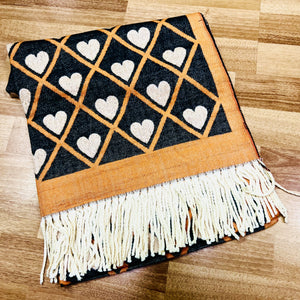 Scarf Wrap With Fringe - Boxed Hearts