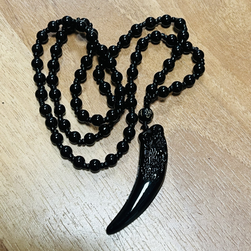 Long Glass Wolf Tooth Beaded Necklace