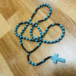 Long Turquoise Beaded Cross Necklace