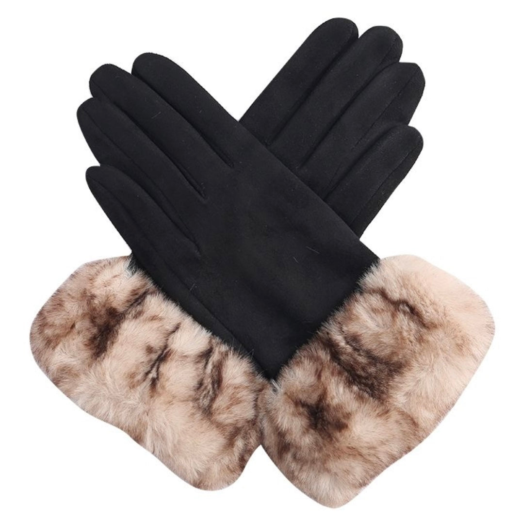 Suedette Fur Topped Gloves
