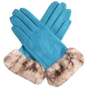 Suedette Fur Topped Gloves