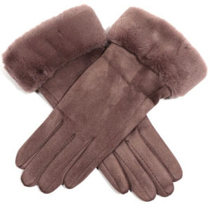 Suedette Gloves with Faux Fur Trims
