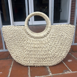 Harriett Large Round Straw Basket Grab Bag