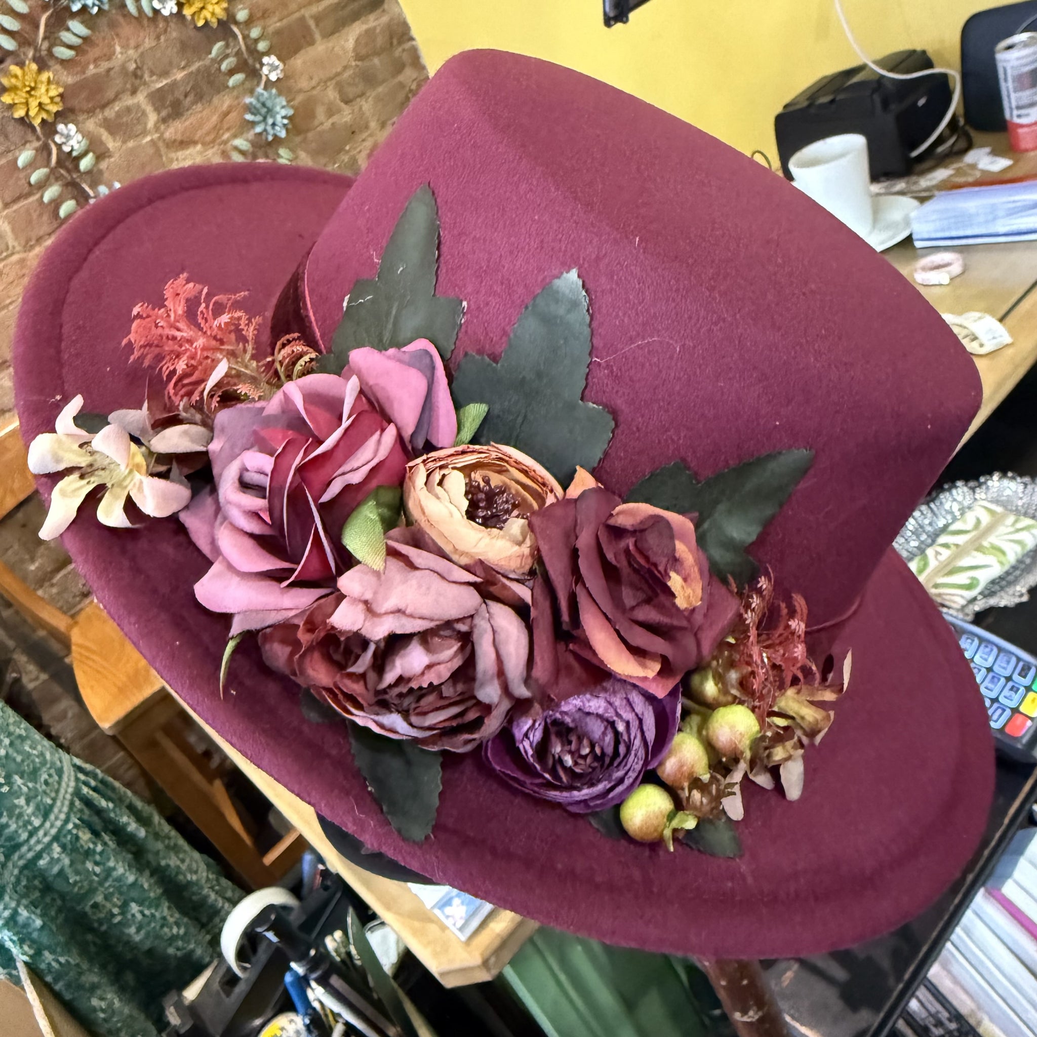 Stephanie Wool Boater Hat With Flowers