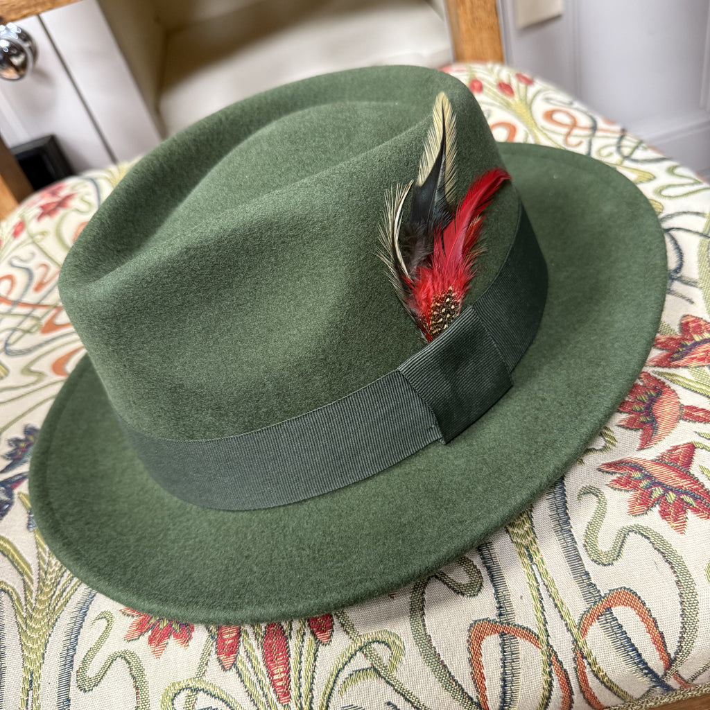 Charles Trilby Fedora With Wide Grosgrain Band & Feather