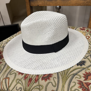 White Venice Panama Hat With Black Band