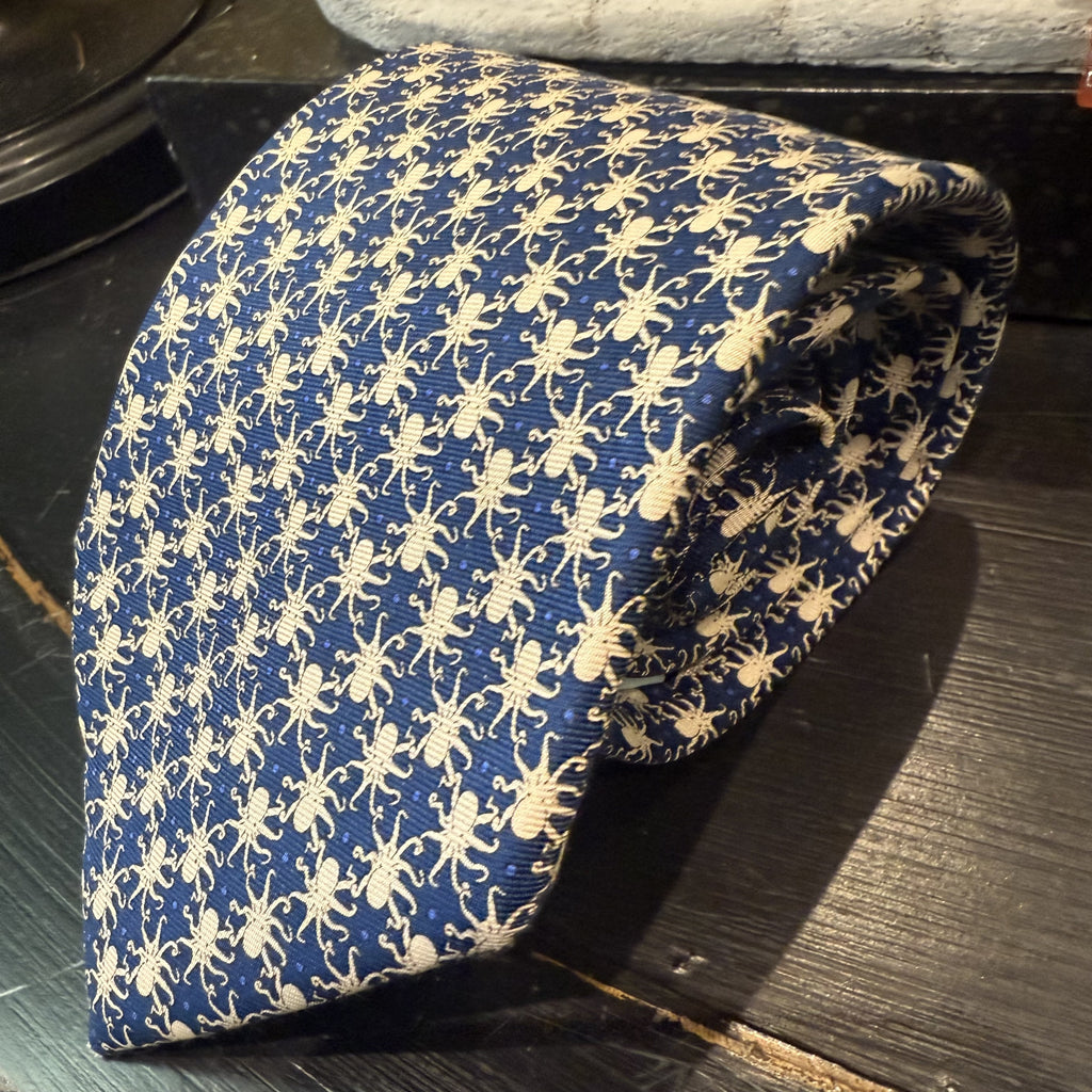 Silk Tie - Navy Octopus Design by Osborne