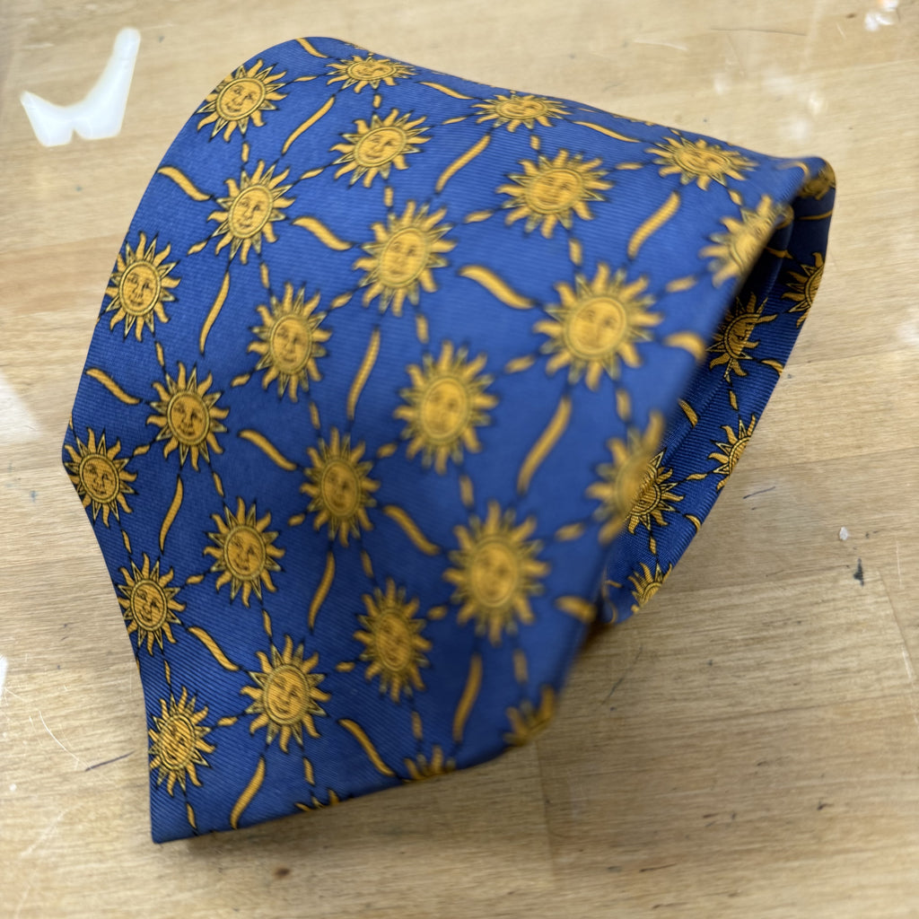 Navy Silk Tie with Gold Moon Faces by Cabouchon