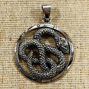 Round Silver Serpent Pendent