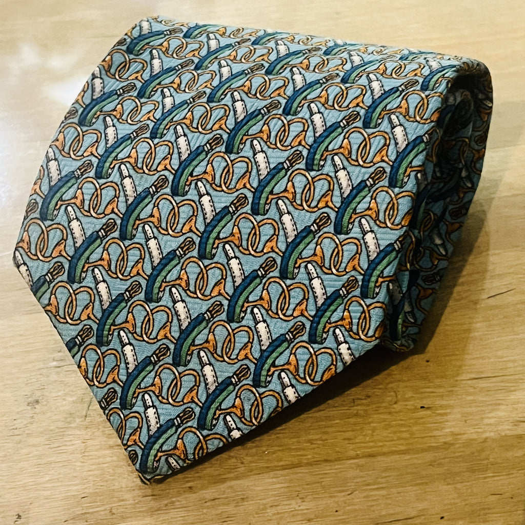 Decorative Teal  Snaffle Silk Tie