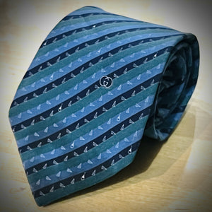 Silk Gucci Tie - Navy/Teal/Black Stripe