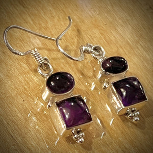 Square/Oval Amethyst Drop Earrings