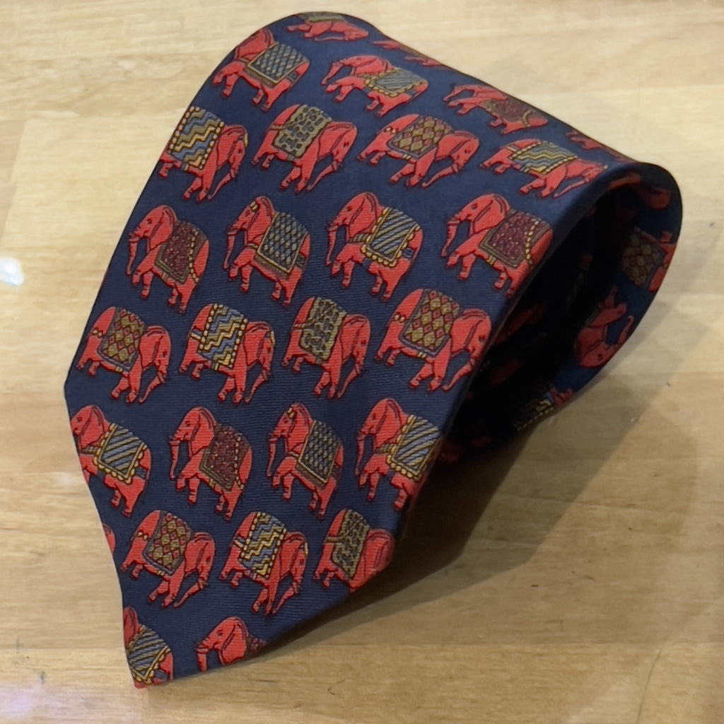 Silk Tie Red Indian Elephants