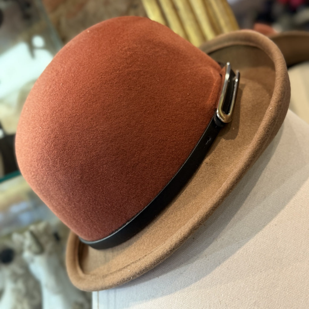 Tansy Two-Tone Wool Cloche Hat With Buckle