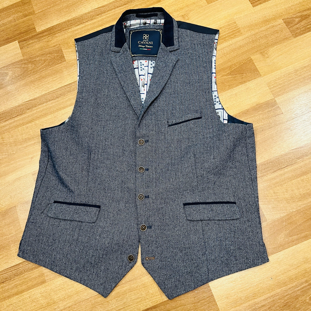 Waistcoat - Navy/Grey Herringbone (XL)