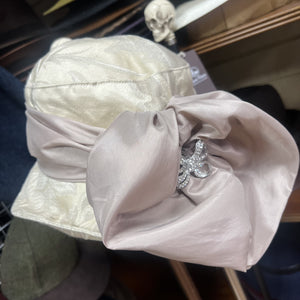 Tapestry Cloch Hat With Beige Satin Sash & Brooch